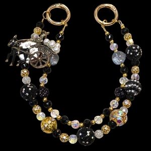 Elegant Gold and Black Horse Carriage Bag Charm / Keychain